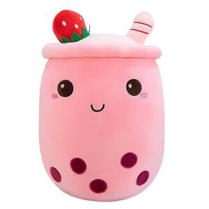 KAWAII Strawberry Boba Tea Plush Plushie Dog Pillow Home Decor Kidcore Cutegoth
